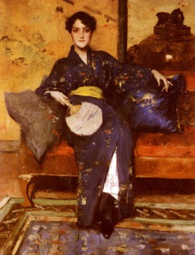 青い着物 ウィリアム・メリット・チェイス Oil Paintings